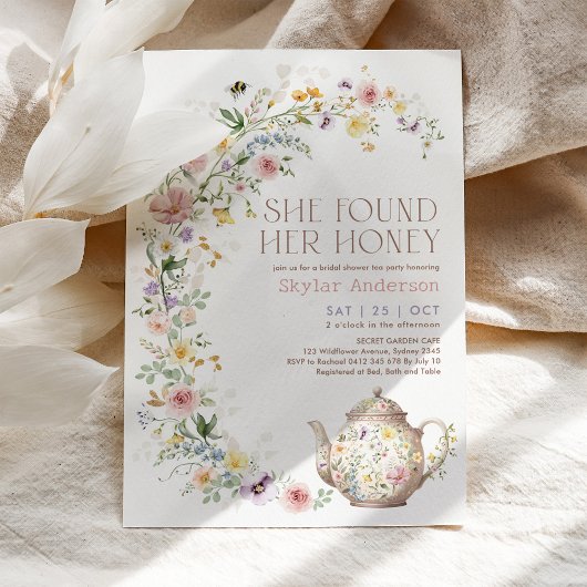 She Found Her Honey Wildflower Bridal Shower Tea Kaart