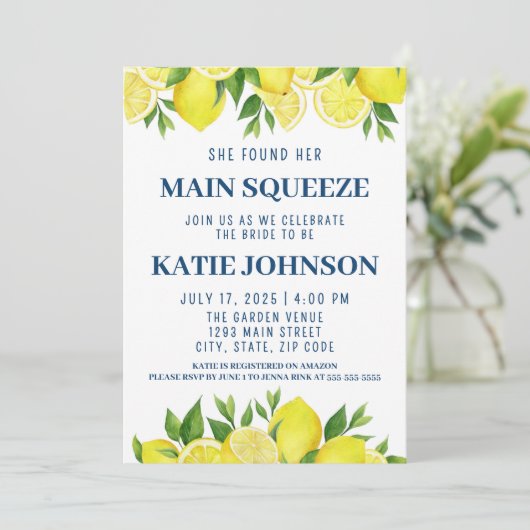 She Found Her Main Squeeze Bridal Shower Invite Kaart (Staand voorkant)