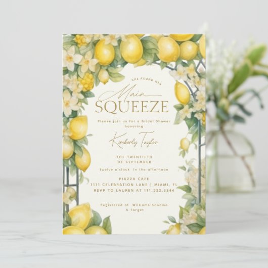 She Found Her Main Squeeze Lemon Bridal Shower Kaart (Staand voorkant)