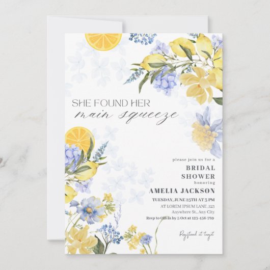 She Found Her Main Squeeze lemon Bridal Shower Kaart (Voorkant)