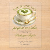 She Found Her Perfect Matcha Bridal Shower  Acryl Uitnodigingen (Voorkant)