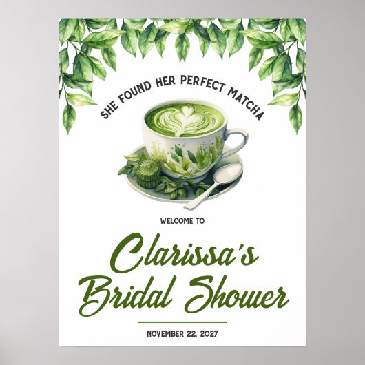 She Found her Perfect Matcha Bridal Shower Welcome Poster (Voorkant)