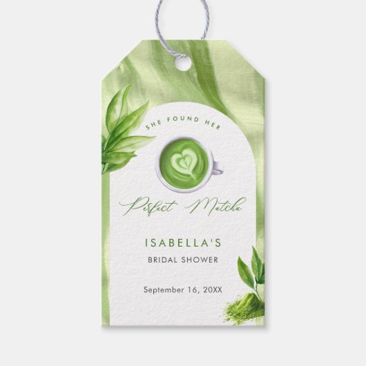 She Found Her Perfect Matcha Elegant Bridal Shower Cadeaulabel (Voorkant)