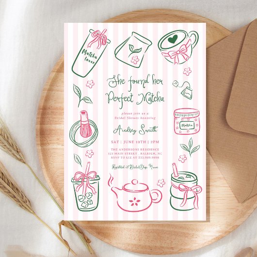 She Found Her Perfect Matcha Pink Bridal Shower Kaart