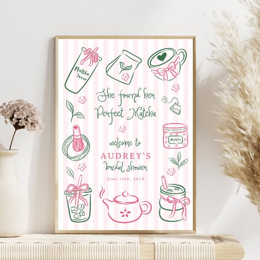 She Found Her Perfect Matcha Pink Bridal Shower Poster
