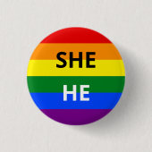 She/He Pronouns Rainbow Badge Ronde Button 3,2 Cm (Voorkant)