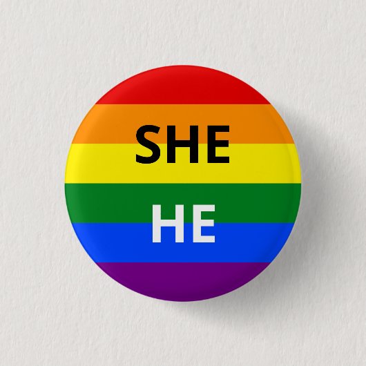She/He Pronouns Rainbow Badge Ronde Button 3,2 Cm (Voorkant)