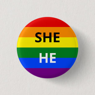 She/He Pronouns Rainbow Badge Ronde Button 3,2 Cm