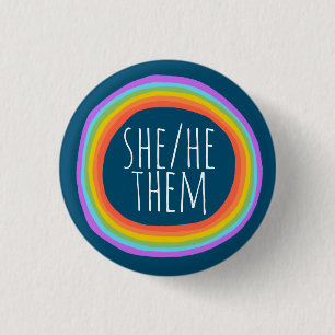 SHE/HE/THEM Pronounounge Colorful Rainbow Circle Ronde Button 3,2 Cm