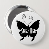 SHE/HER Diva Vlinder Ronde Witte Button (Voorkant /achterkant)