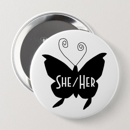 SHE/HER Diva Vlinder Ronde Witte Button (Voorkant /achterkant)