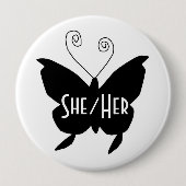 SHE/HER Diva Vlinder Ronde Witte Button (Voorkant)
