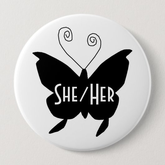 SHE/HER Diva Vlinder Ronde Witte Button (Voorkant)