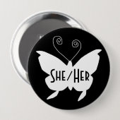 SHE/HER Diva Vlinder Ronde Zwarte Button (Voorkant /achterkant)