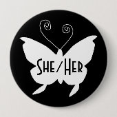 SHE/HER Diva Vlinder Ronde Zwarte Button (Voorkant)