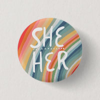 SHE/HER Pronouns Colorful Handbriefed Rainbow