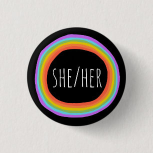 SHE/HER Pronouns Colorful Rainbow Black Ronde Button 3,2 Cm