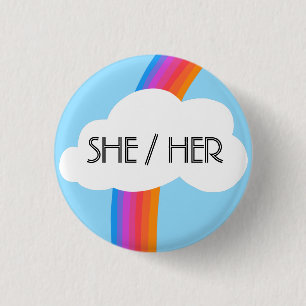 SHE/HER Pronouns Colorful Rainbow Cloud Ronde Button 3,2 Cm