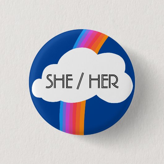 SHE/HER Pronouns Colorful Rainbow Cloud Ronde Button 3,2 Cm (Voorkant)