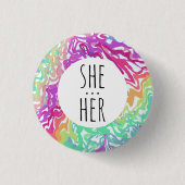 SHE/HER Pronouns Colorful Rainbow Swirls CUSTOM Ronde Button 3,2 Cm (Voorkant)