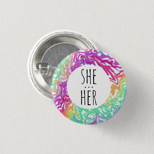 SHE/HER Pronouns Colorful Rainbow Swirls CUSTOM Ronde Button 3,2 Cm