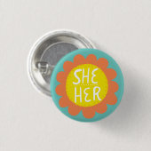 SHE / HER Pronouns Flower Pride Handbriefing Ronde Button 3,2 Cm (Voorkant /achterkant)