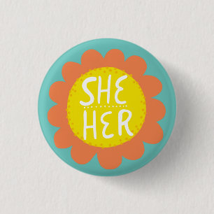 SHE / HER Pronouns Flower Pride Handbriefing Ronde Button 3,2 Cm