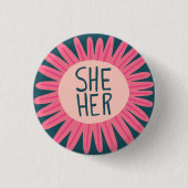 SHE / HER Pronouns Flower Pride Handbriefing Ronde Button 3,2 Cm (Voorkant)