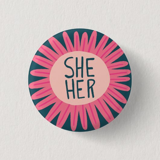 SHE / HER Pronouns Flower Pride Handbriefing Ronde Button 3,2 Cm (Voorkant)