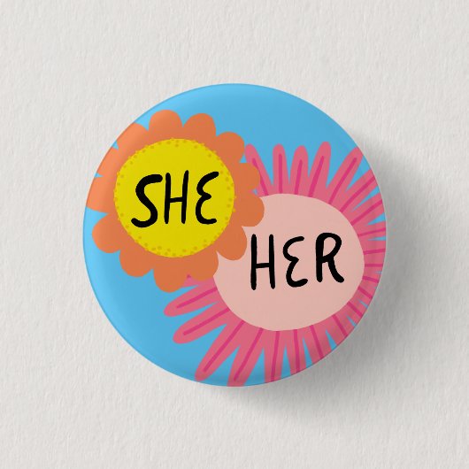 SHE / HER Pronouns Flowers Pride Handbrief Ronde Button 3,2 Cm (Voorkant)
