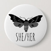 SHE/HER Pronouns Handgetekende Moth Insect Ronde Button 4,0 Cm (Voorkant)