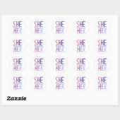 SHE / HER Pronouns Paarse handlettering set van Ronde Sticker (Vel)