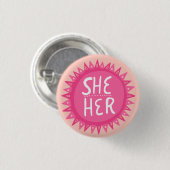 SHE / HER Pronouns Pink Sun Pride Handgemaakt, maa Ronde Button 3,2 Cm (Voorkant /achterkant)