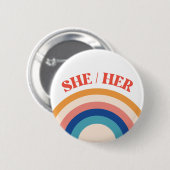SHE/HER Pronouns Rainbow Circle Button (Voorkant /achterkant)
