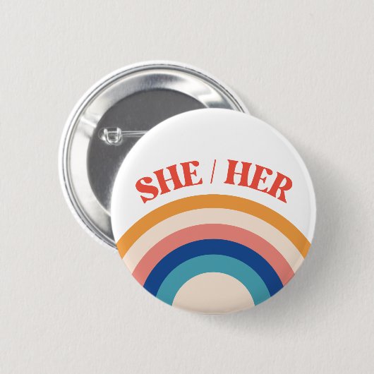 SHE/HER Pronouns Rainbow Circle Button (Voorkant /achterkant)