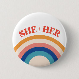 SHE/HER Pronouns Rainbow Circle Button