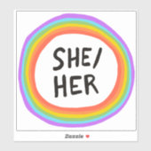 SHE/HER Pronouns Rainbow Circle Handlettering Sticker (Vel)