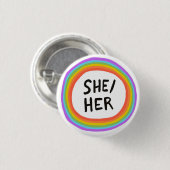 SHE/HER Pronouns Rainbow Cirkel Ronde Button 3,2 Cm (Voorkant /achterkant)