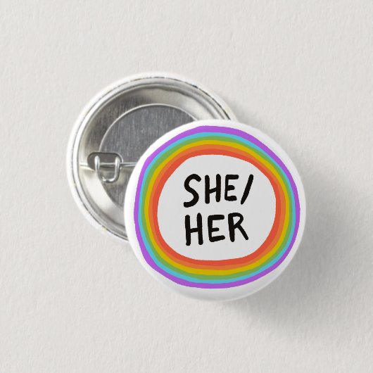 SHE/HER Pronouns Rainbow Cirkel Ronde Button 3,2 Cm (Voorkant /achterkant)