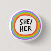 SHE/HER Pronouns Rainbow Cirkel Ronde Button 3,2 Cm (Voorkant)