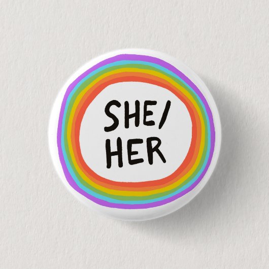 SHE/HER Pronouns Rainbow Cirkel Ronde Button 3,2 Cm (Voorkant)