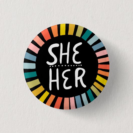 SHE / HER Pronouns Rainbow Handgeschreven Pride Ronde Button 3,2 Cm (Voorkant)