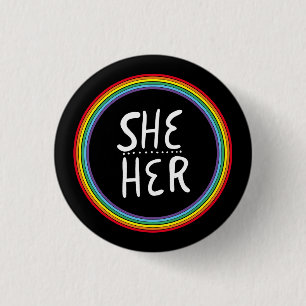 SHE/HER Pronouns Rainbow met handbrief minimaal Ronde Button 3,2 Cm