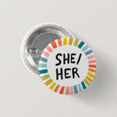 SHE/HER Pronouns Rainbow Soft Circle Rings Ronde Button 3,2 Cm (Voorkant /achterkant)
