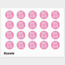 SHE / HER Pronouns Roze handletterset van Ronde Sticker
