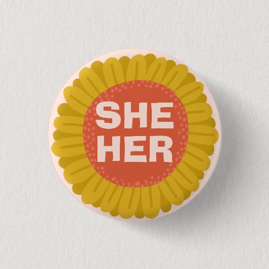 SHE / HER Pronouns Sunflower Daisy Pride Ronde Button 3,2 Cm (Voorkant)