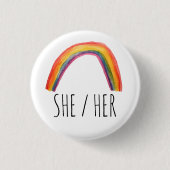 SHE/HER Pronouns Waterverf Rainbow Ronde Button 3,2 Cm (Voorkant)