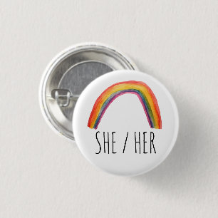 SHE/HER Pronouns Waterverf Rainbow Ronde Button 3,2 Cm