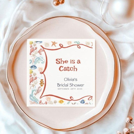 She Is a Catch Coastal Nautical Bridal Shower Servet