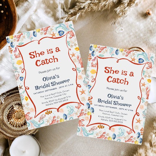 She Is a Catch Coastal theme Bridal Shower  Kaart
